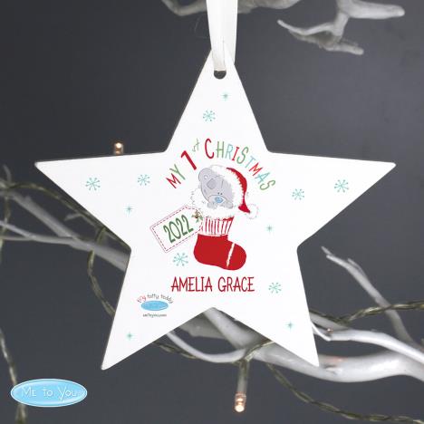 Personalised My 1st Tiny Tatty Teddy Christmas Stocking Star Decoration Extra Image 1